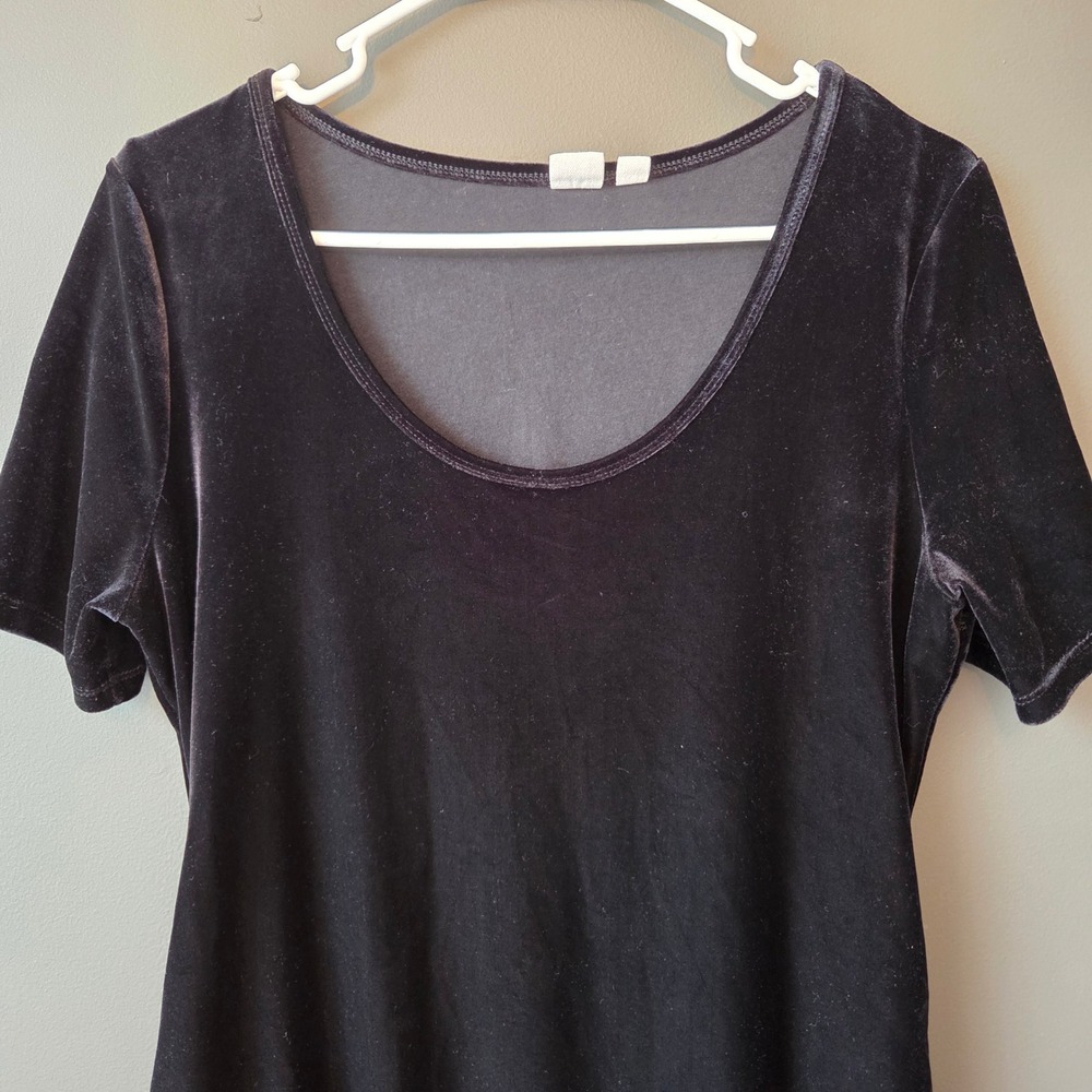 Gap Maternity Black Velvet‎ Ruched Bodycon Dress Short Sleeve Scoop Neck Size M - Picture 2 of 10